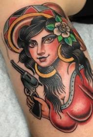 Modeli i tatuazhit me karakter vajzash shumëllojshmëri ngjyrash, skica tatuazhesh karakteri tatuazhesh me karakteristikat