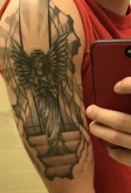 Ti gason bra sou Nwa gri pwen jeometrik Liy senp foto Angel Tattoo