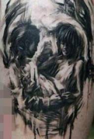 Ang mga lalaki nga hita sa itom ug puti nga skate skull ug mga hulagway sa litrato sa litrato sa tattoo