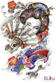 Naskah tato geisha tradisional Jepang