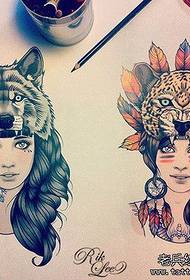 一组漂亮流行的部落美女纹身图案