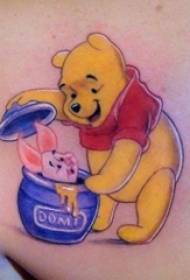 Personatge de dibuixos animats de línia de dibuixos pintats a l'espatlla de noia Winnie the Pooh