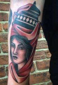 Braccio da scolaro su immagine di tatuaggio dipinto gradiente astratto linea personaggio ritratto