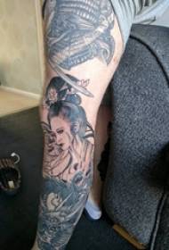 Koululaisen käsivarsi mustalla pisteellä piikki abstrakti viivahahmo muotokuva geisha tatuointi kuva