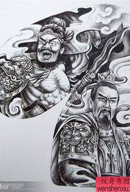 Isang klasikong at cool na kalahating inihaw na pattern ng tattoo na Zhang Fei Liu Bei