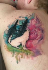 Заднє плече татуювання хлопчик кольорові картини татуювання вовка плече