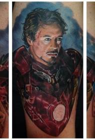 Male leg color iron man tattoo pattern