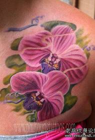 Kvinna bröst fjäril orkidé tatuering mönster