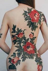 sada kvetinových vzorov tetovania, ako sú tradičné kvety pivonky pre ženy