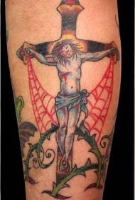 Crocifissione colorata tradizionale di Gesù croce modello tatuaggio