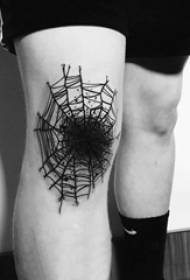 Linje tatuering illustration manlig student knä på svart linje tatuering bild