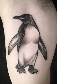Wzór tatuażu czarny zabawny pingwin na ramieniu
