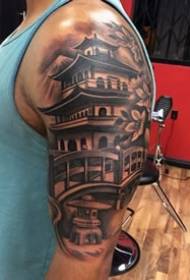 Ancient Tower Building Tattoo_A conjunto de 9 fotos de tatuagem sobre o edifício da torre antiga