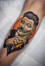 腕の新しいスタイルのカラフルな男の肖像タトゥー画像