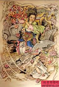 Full-back fairy flying tattoo pattern