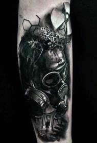 Рука реалистичные черный знак радиации с рисунком татуировки противогаз