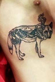 Tatouage de loup, mâle, côté, taille, noir, gris, tatouage de loup, image