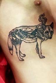 Tatuaggio lupo, maschio, lato, vita, nero, grigio, tatuaggio lupo, foto