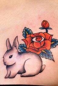 Τατουάζ Γκαλερί: Μικρή Λευκή Κουνέλι Rose Τατουάζ Εικόνα