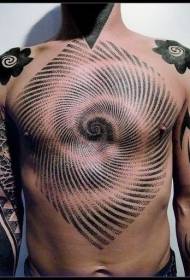 Borst zwart grijs punt doorn hypnose grafisch tattoo patroon