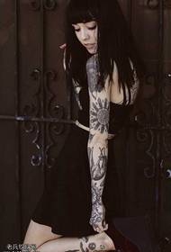 Brunette beautiful woman tattoo pattern