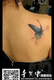 Modeli i bukur dhe i bukur i tatuazhit të fluturave mbi shpatullat e vajzave