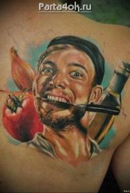 Patrún dathúil tattoo portráid dath greann fireann