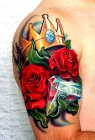 Crown diamant rose realistiska tatuering mönster