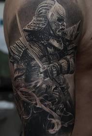 Male mighty armored warrior tattoo pattern