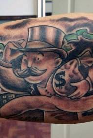Nagy kar rajzfilm férfi és pénzt táska tetoválás minta