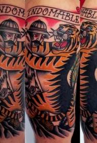 Χρώμα ώμου παλιό σχολικό στυλ χρωματιστό νεκρό τατουάζ τίγρης