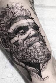 Голема рака црно-бел антички човек портрет шема на тетоважа