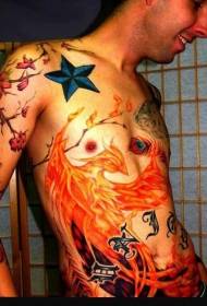 Male colored magical phoenix tattoo pattern