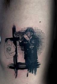 Portret crne tačke crne tačke i uzorak cvijeta tetovaža