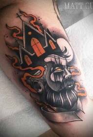 Tatuaggio uomo e demone colorato surreale