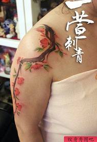 Bela popkolora persiko tatuaje ŝablono kun brakoj