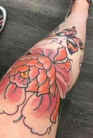 Literary flower tattoo girl leg art flower tattoo picture