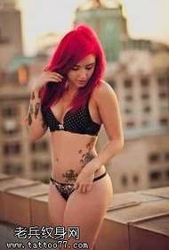 Redhead woman tattoo pattern