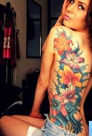Modello di tatuaggio floreale colorato femmina posteriore