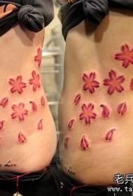 美麗的腹部到側腰美麗的顏色櫻花紋身圖案