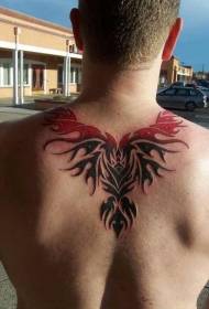 Черно-красное тату с татуировкой на спине