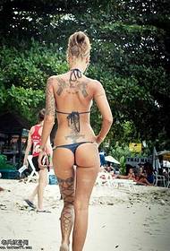 Full back pistol woman tattoo pattern