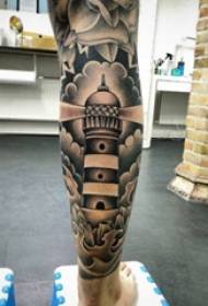 Male Black Simple Tattoo Sketch Small Lighthouse Tattoo Sting Tip Tattoo Pattern