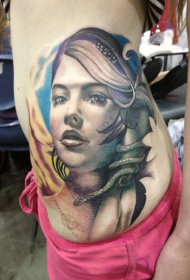 Derék oldalán új iskola stílusú színes nő tetoválás minta