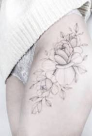 Jente blomster tatovering, liten blomsterlinje tatovering mønster for jenter