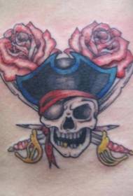 Waist color pirate skull rose tattoo pattern