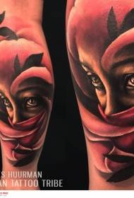Nya skolfärg kvinna rose kombination tatuering mönster