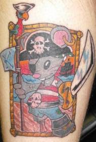 Modello del tatuaggio del pirata del topo del fumetto di colore della gamba