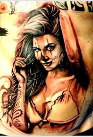 Modello sexy del tatuaggio della donna della foto realistica dell'addome