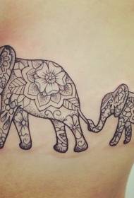Side rib elephant family tattoo pattern